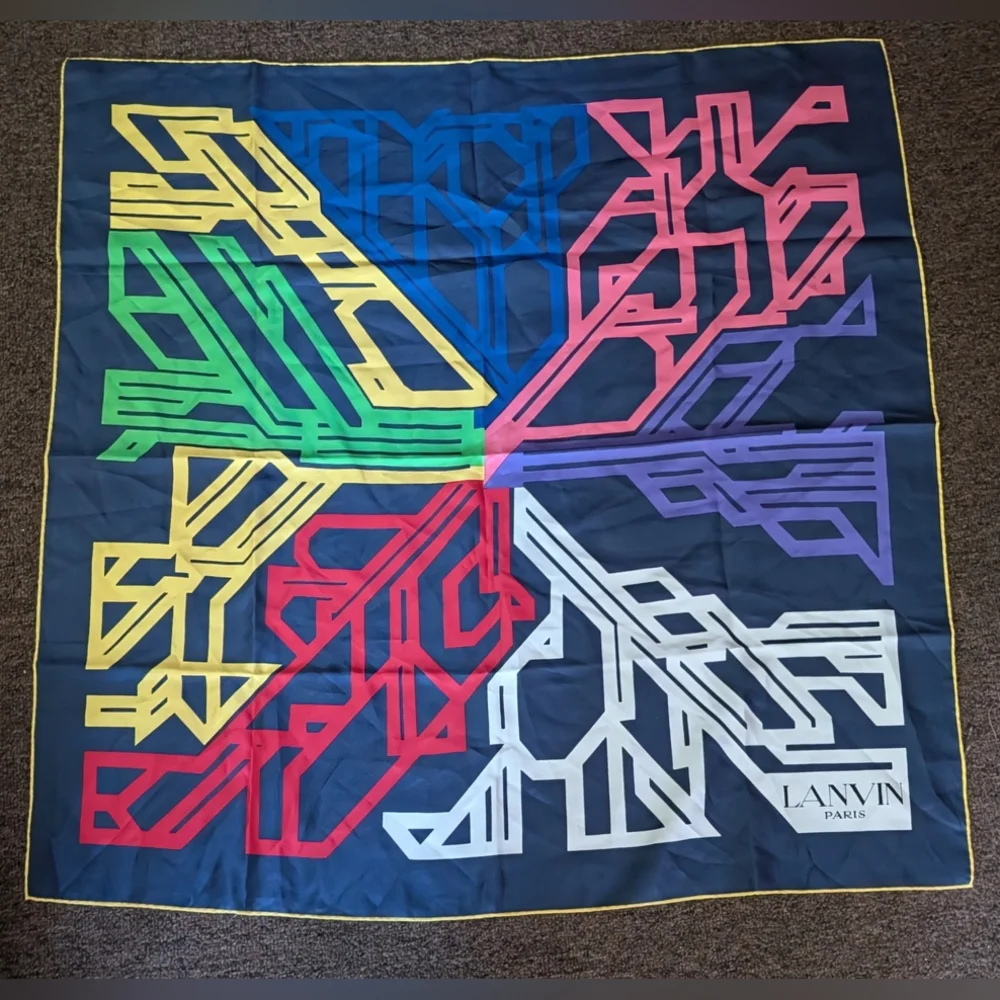 Vintage Lanvin Paris Geometric Abstract Scarf - Picture 1 of 2
